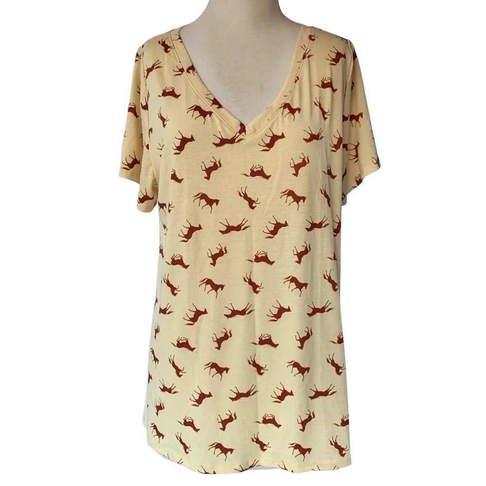 LuLaRoe Christy Horse Print Short Sleeve V-Neck Shirt ~ Women's XL